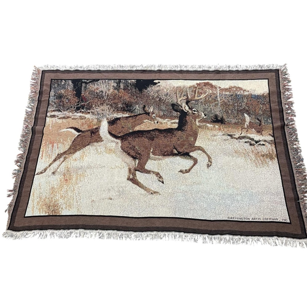 Goodwin Weavers Deer Cotton Throw Blanket 64x44 Lodge Brown Hunting Cabin USA
